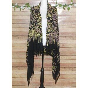 Aloha Hut Hawaii Women’s Beach Wrap Shawl Scarf Black Fringe Hibiscus Flowers